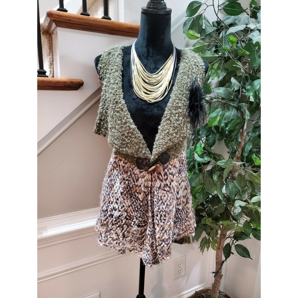 101 Idees Women's Green Cotton‎ & Acrylic Sleeveless Knit Sweater Size Small